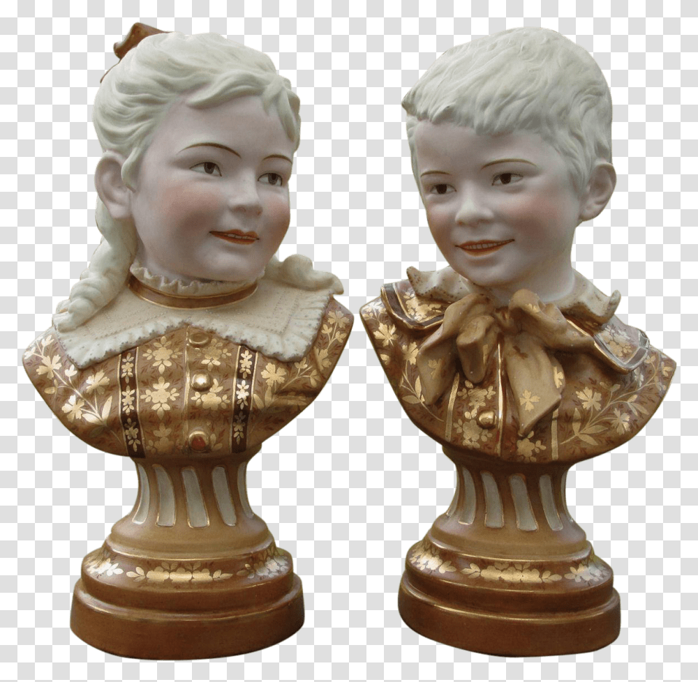Pair Of Victorian Busts Bust, Figurine, Person, Human, Sculpture Transparent Png