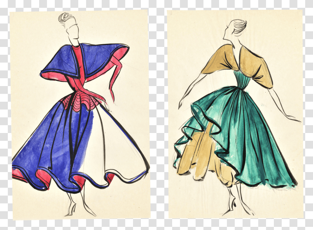 Pair Original French Fashion Design Drawings For Sale Fashion Illustration Transparent Png