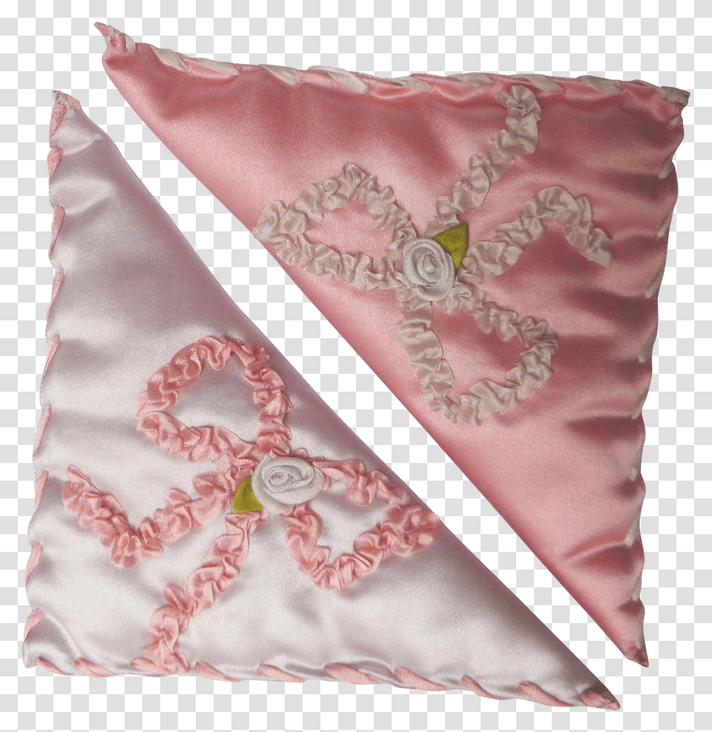 Pair Vintage Ribbon Work Dresser Sachet Silk Stitch, Pillow, Cushion, Diaper, Pattern Transparent Png