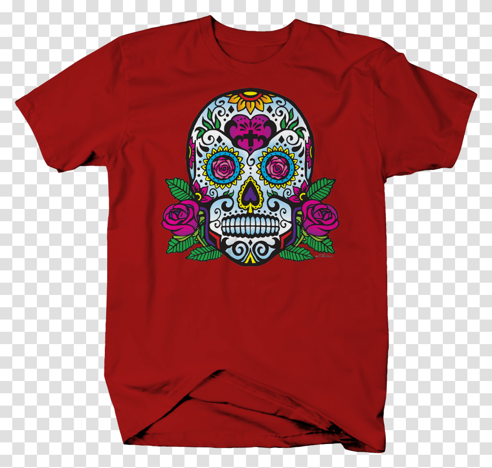 Paisley Day Of The Dead Skull Pink Rose Flowers Culture Employee Of The Month T Shirt, Apparel, T-Shirt, Sweets Transparent Png