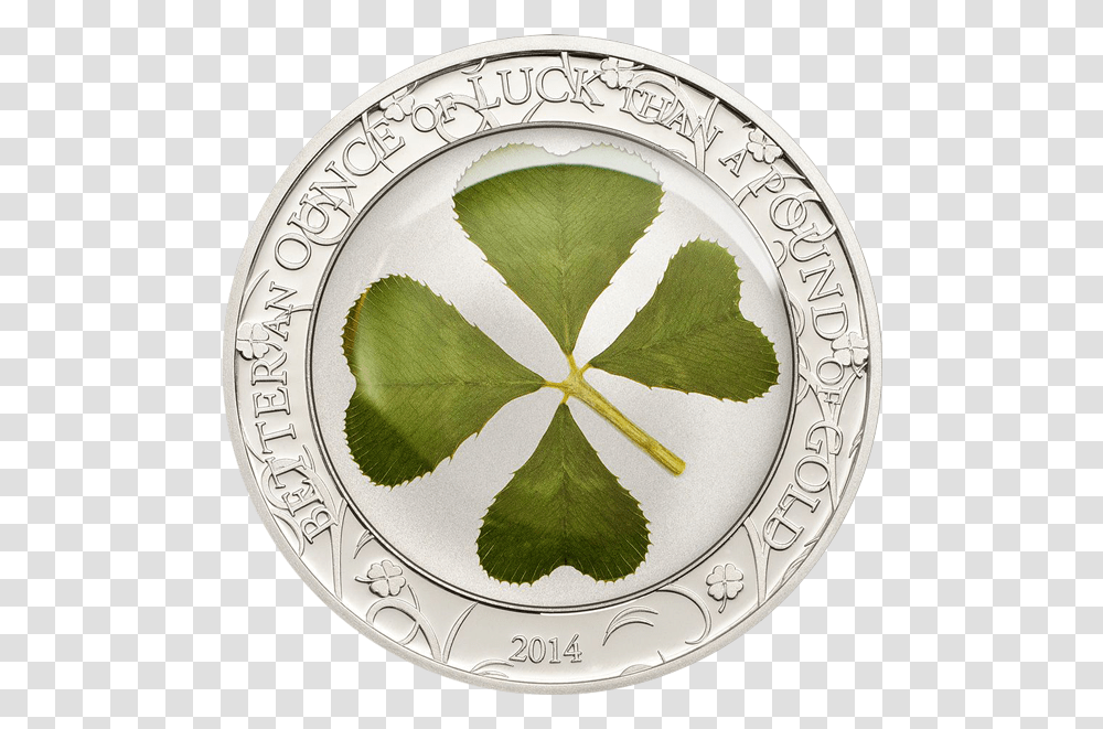 Palau 2014 5 Ounce Of Luck Four Leaf Clover Proof Silver Coin, Plant, Dish, Meal, Pottery Transparent Png