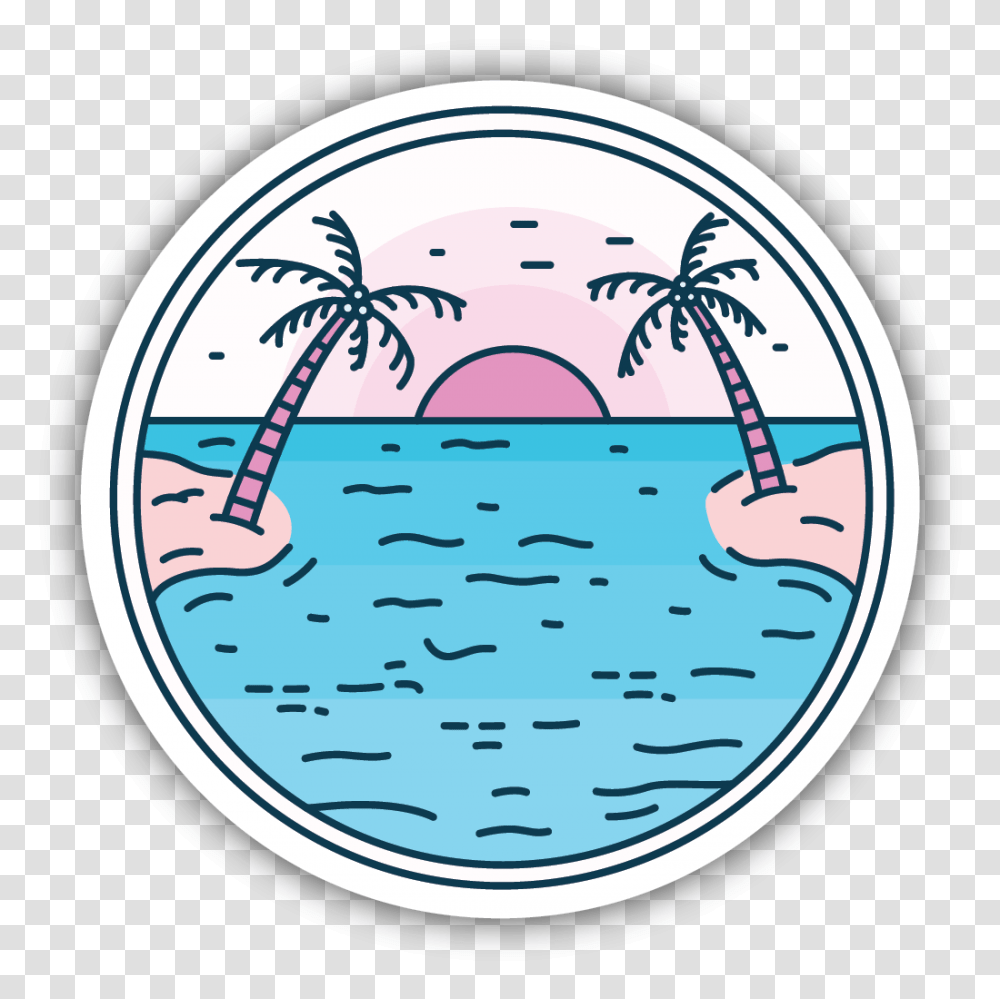 Palm Sunset Sticker Ocean Water Bottle Stickers, Window, Porthole, Fisheye Transparent Png