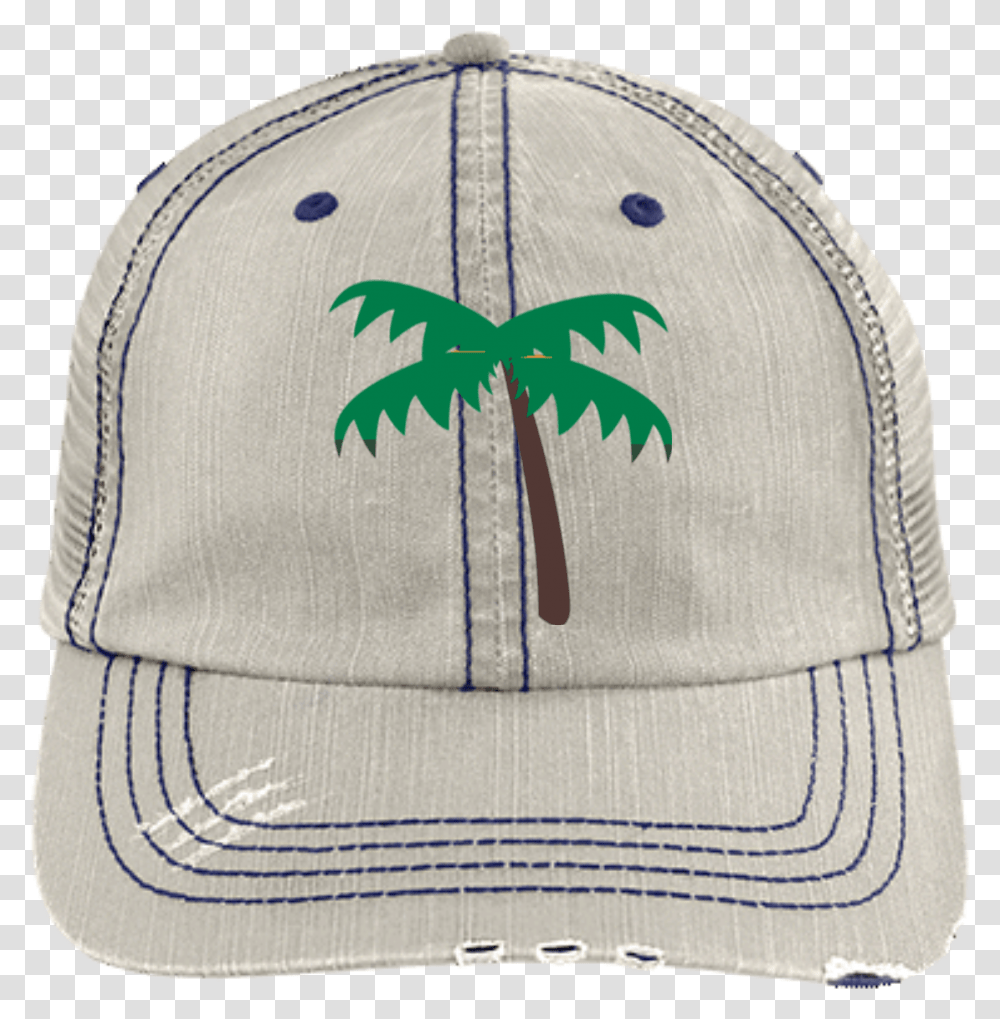 Palm Tree Emoji 6990 Distressed Unstructured Trucker Baseball Cap, Apparel, Hat, Pattern Transparent Png