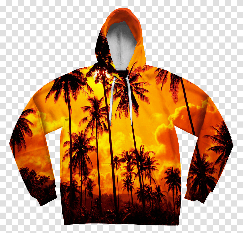 Palm Tree Sunset Unisex Hoodie Pullover Hoodies T6 Doge Hoodie, Apparel, Person, Human Transparent Png