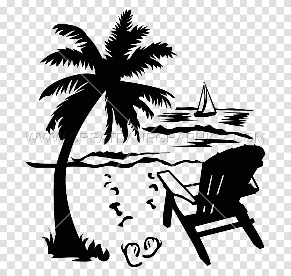 Palm Tree Water Clipart Black And White Palm Tree Palm Tree Beach Clipart, Plant, Arecaceae, Silhouette, Bird Transparent Png