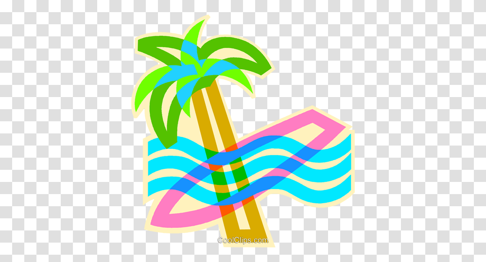 Palm Tree With Surfboard Royalty Free Vector Clip Art Illustration, Floral Design, Pattern Transparent Png