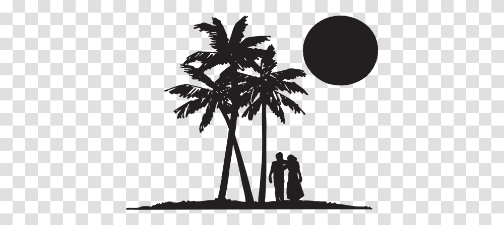 Palm Trees And Couple Palm Trees Couple Silhouette Full Coconut Laser Cut Tree, Plant, Arecaceae, Stencil, Night Transparent Png