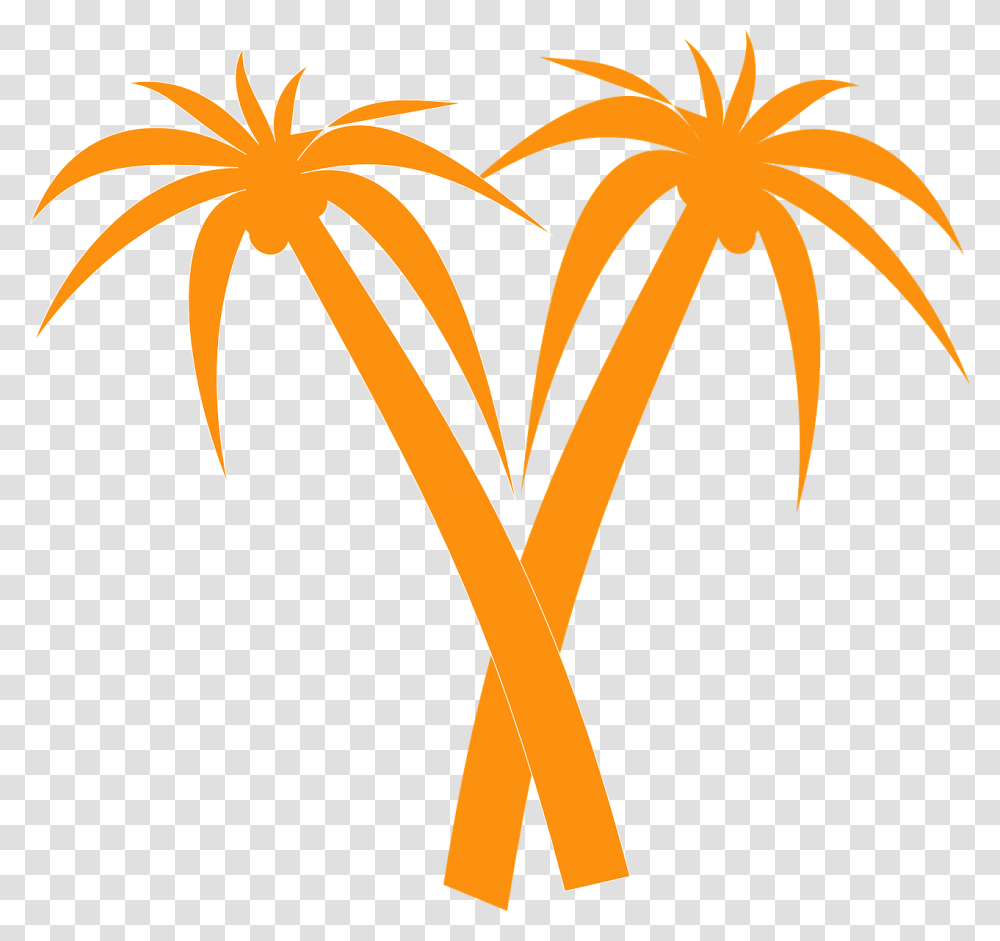 Palm Trees Orange Tropical Free Vector Graphic On Pixabay V Shaped Palm Tree, Plant, Nature, Outdoors, Flower Transparent Png