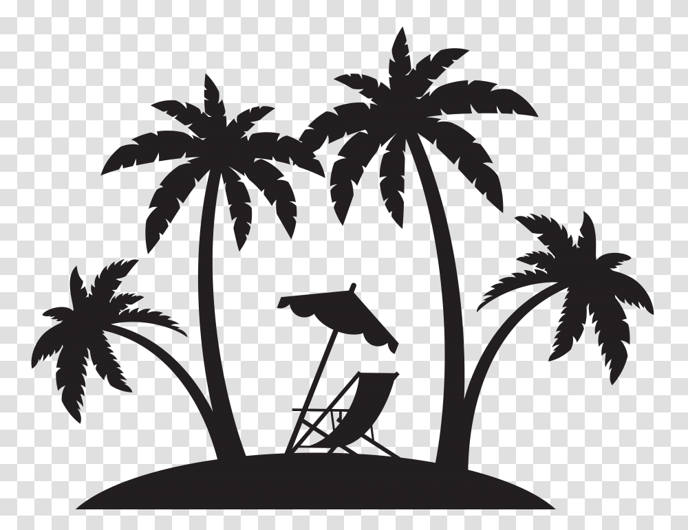 Palms And Beach Chair Silhouette Clip Gallery, Gray, Outdoors Transparent Png