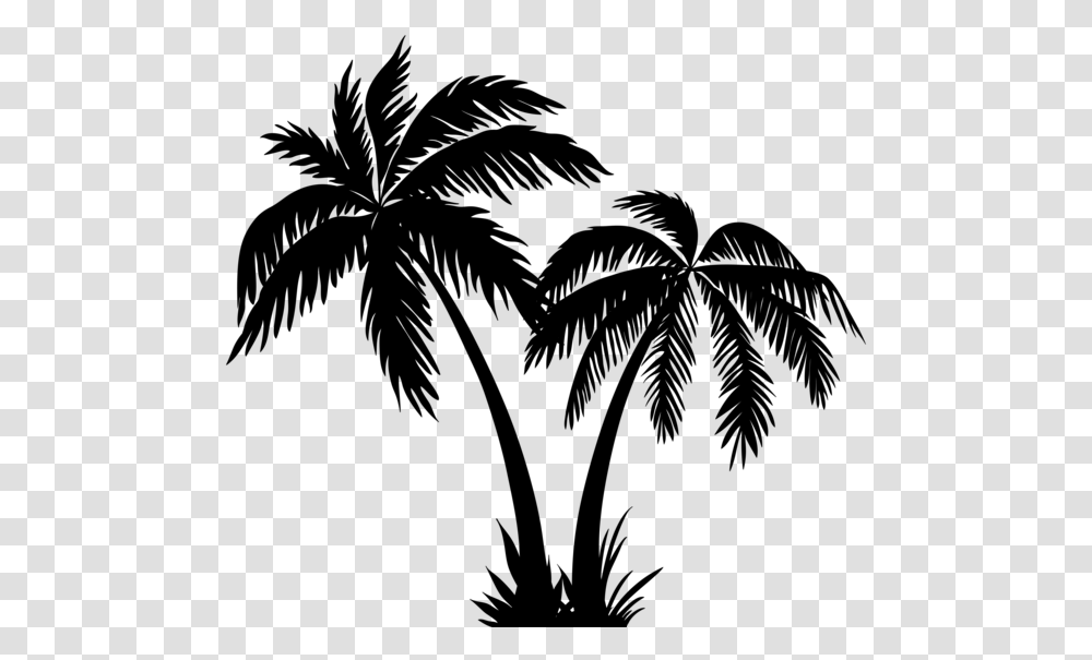 Palms Silhouette Clip Art Image Coconut Tree Clipart Black And White, Gray, World Of Warcraft Transparent Png