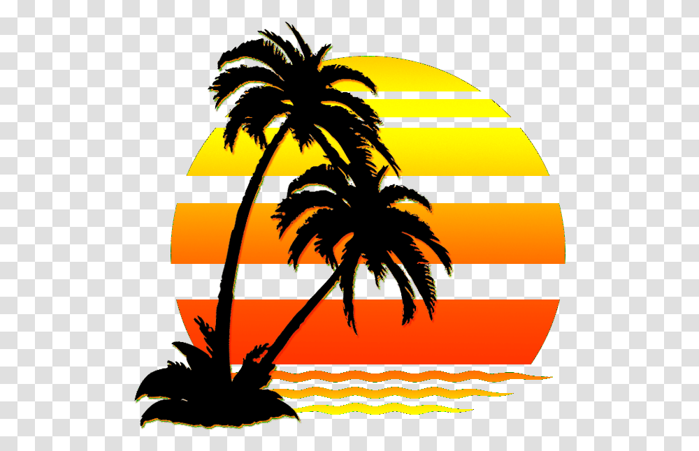 Palmtree Water Sunset Silhouette Sun Aesthetic Palm Tree Beach Clipart, Plant, Arecaceae, Tropical, Summer Transparent Png