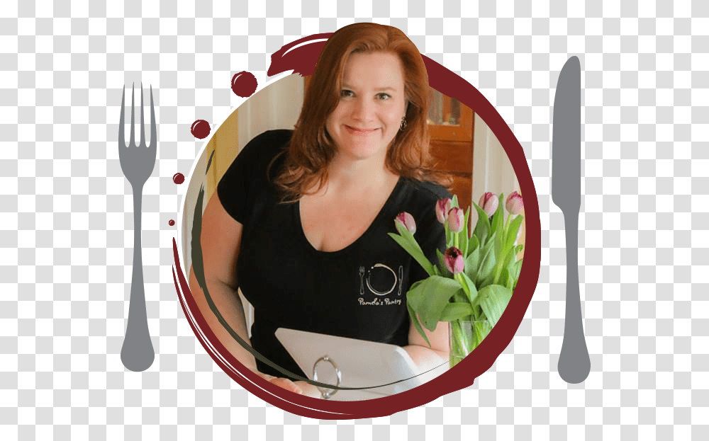 Pam Circle W Logo And Fork Pamela's Pantry Fork, Person, Human, Cutlery, Plant Transparent Png