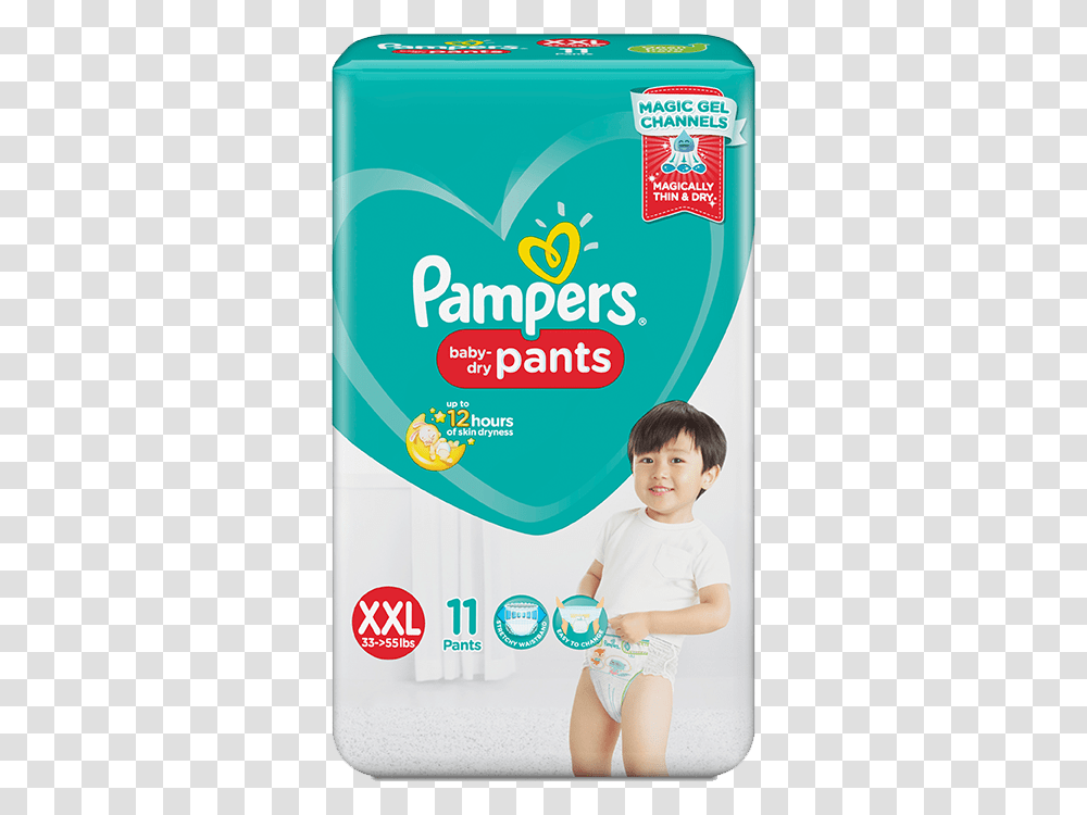 Pampers Baby Dry Pants Medium, Diaper, Person, Advertisement, Poster Transparent Png