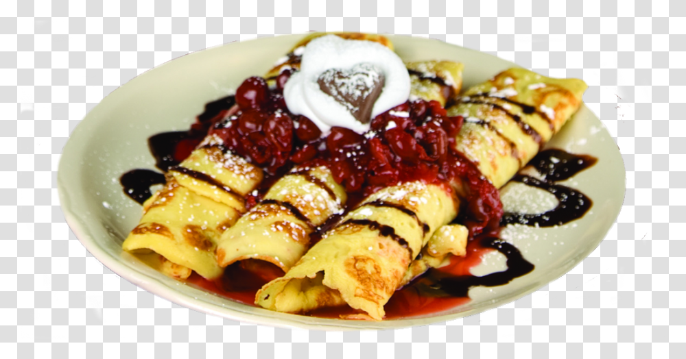 Pancake House Serves Up V Day Crepes Via Dallasfoodner Crepes, Dessert, Cream, Sweets, Dish Transparent Png