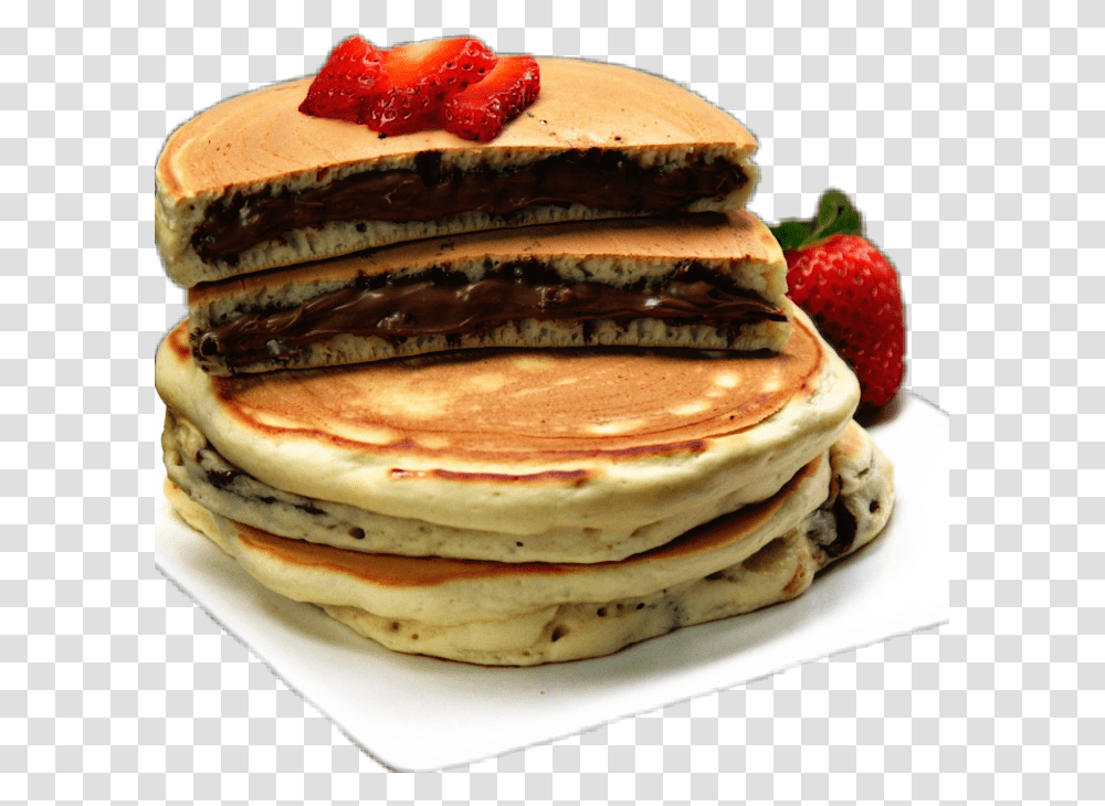 Pancakes Chocolate Nutella Strawberry Nutella Pancakes With Strawberries, Bread, Food, Burger, Plant Transparent Png