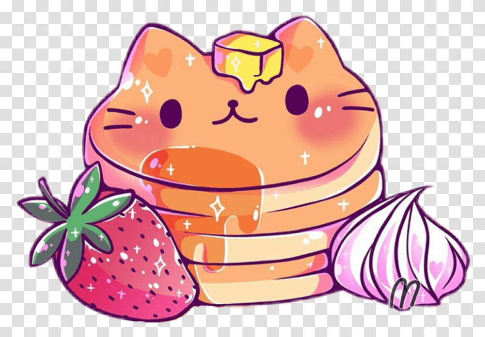 Pancakes Pancake Flapjacks Flackjack Strawberry Cat Cat, Birthday Cake, Dessert, Food, Plant Transparent Png