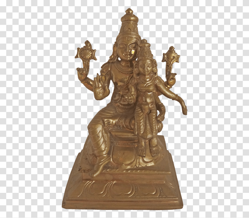 Panchaloha Lord Vishnu Sitting With Goddess Lakshmi Bronze Sculpture, Figurine, Gold, Kneeling Transparent Png
