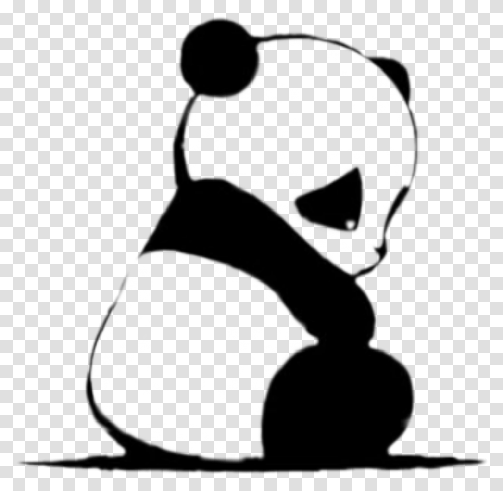 Panda Bear Aesthetic Cute Black And White Panda, Stencil, Symbol, Hand, Text Transparent Png
