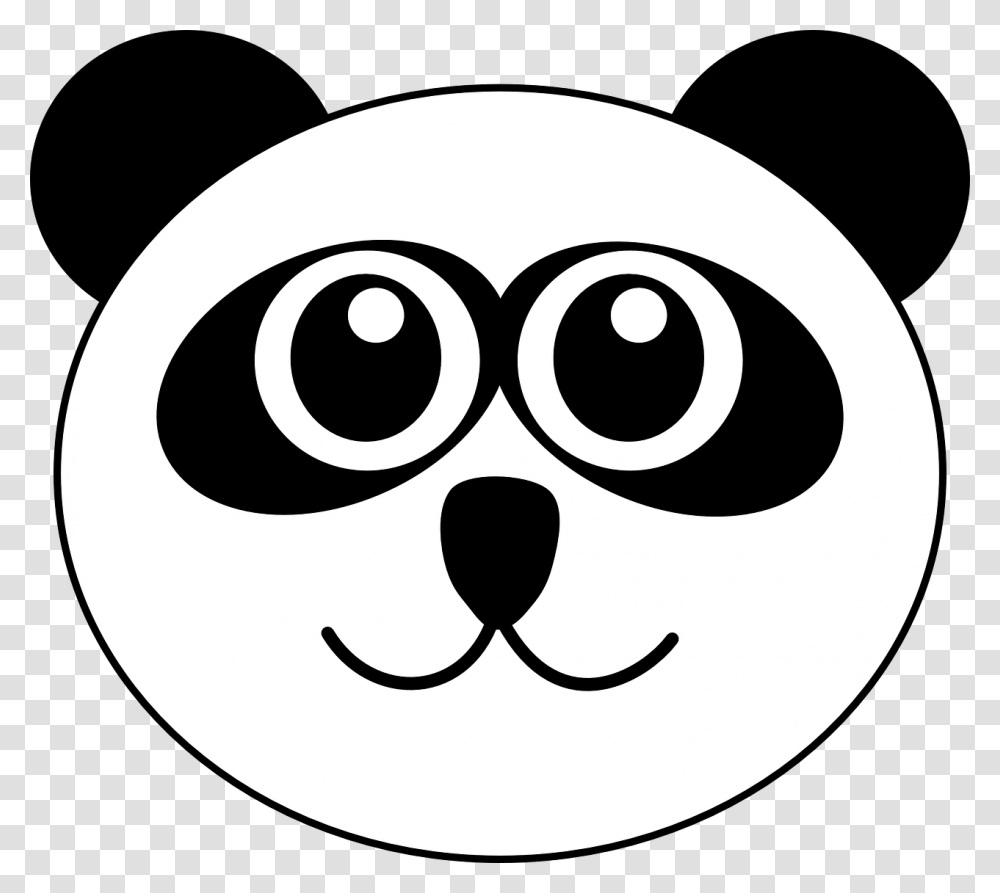 Panda Bear Animal Cute Cartoon Face Head Smile Panda Face Clipart Black And White, Stencil Transparent Png