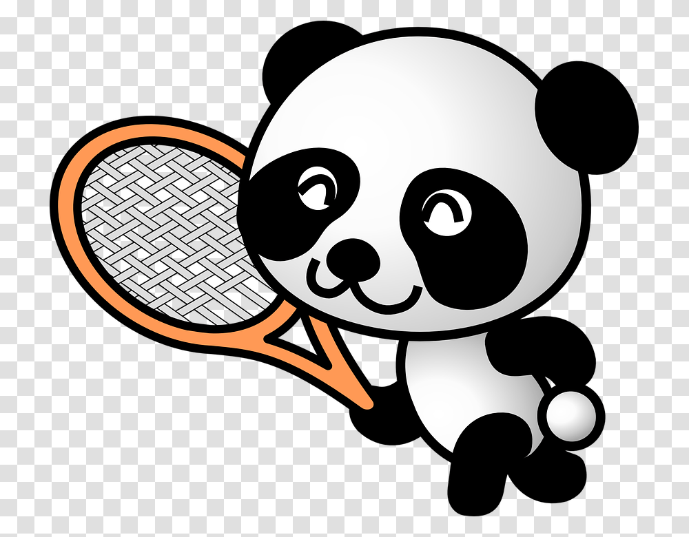 Panda Cartoon Panda Tennis, Racket, Tennis Racket, Stencil, Label Transparent Png