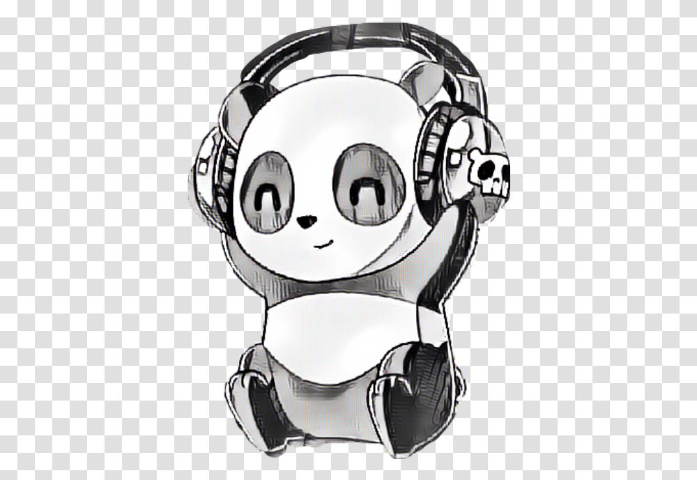 Panda Headphones Music Happypanda Smile Behappy Animals Cool Cartoon Panda With Headphones, Helmet, Clothing, Apparel, Robot Transparent Png