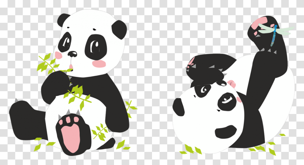 Panda Pandas Bear Dragonfly Bamboo Black White Love Missing You Already, Giant Panda, Wildlife, Mammal, Animal Transparent Png