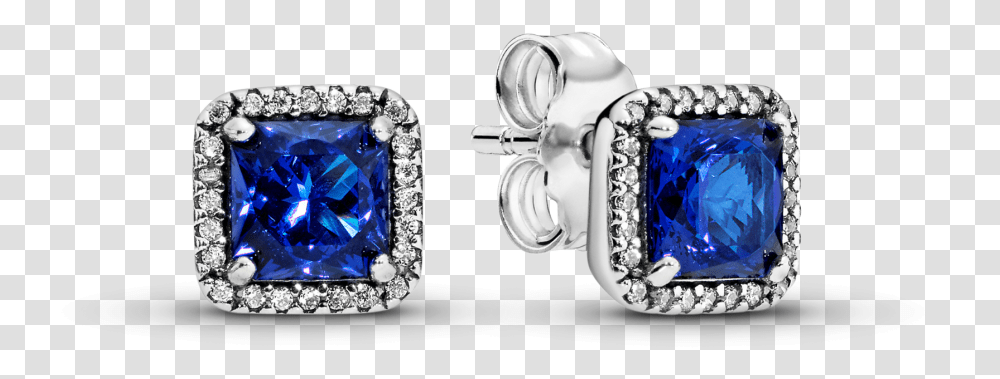 Pandora Title Tag Pandora Sparkling Square Halo Earrings, Sapphire, Gemstone, Jewelry, Accessories Transparent Png