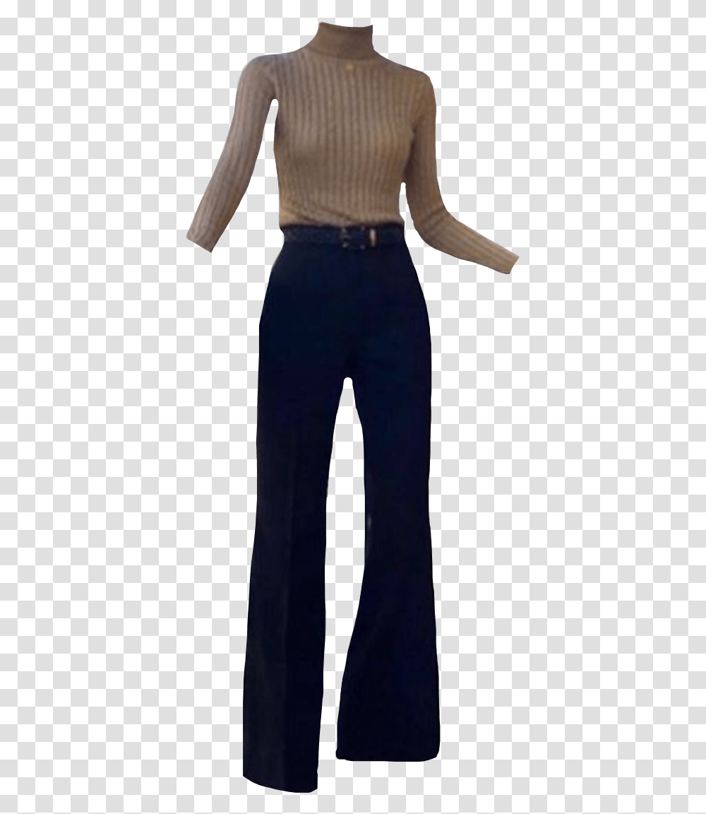 Pants Jeans Trousers Beige Top Turtleneck Outfit Pocket, Sleeve, Person, Long Sleeve Transparent Png