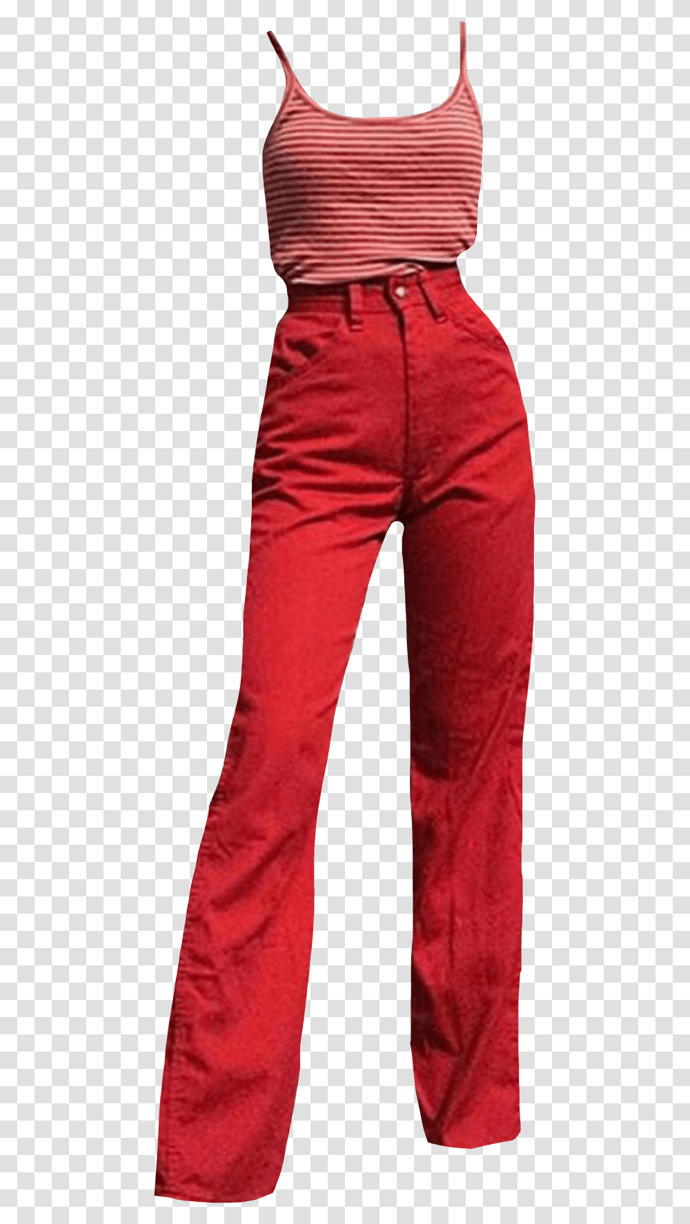 Pants Jeans Trousers Red Top Stripes Outfit Aesthetic Outfit Red, Apparel, Denim, Person Transparent Png