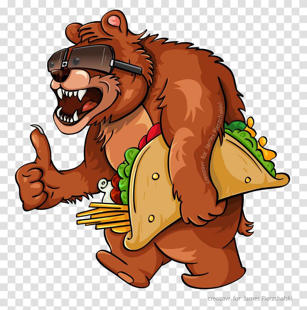 Papa Bear With Taco Cartoon, Person, Animal, Mammal, Plant Transparent Png