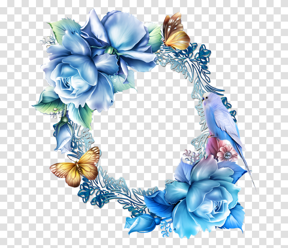 Paper Frames Picture Frames Seal Templates Belles Blue Floral Border Design, Pattern, Wreath Transparent Png