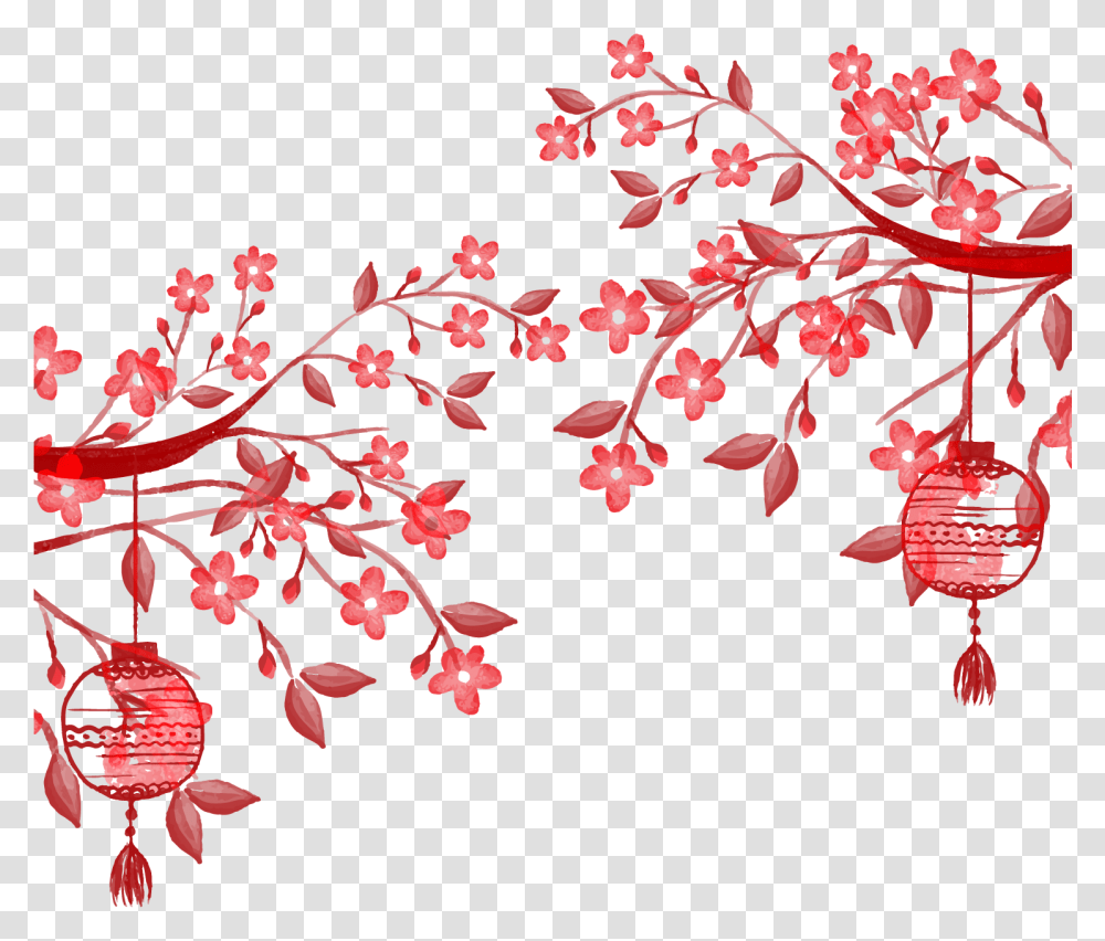Paper Lantern Chinese New Year Background, Leaf, Plant, Flower, Blossom Transparent Png