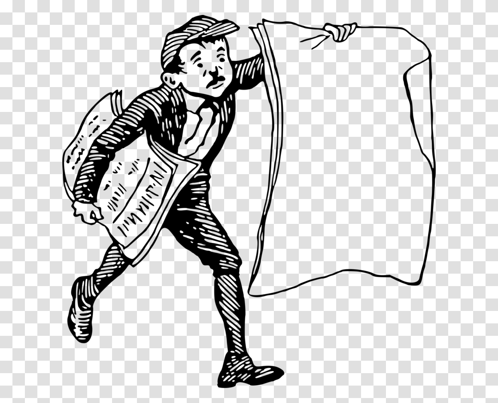 Paperboy Drawing Black And White Caricature, Gray, World Of Warcraft Transparent Png