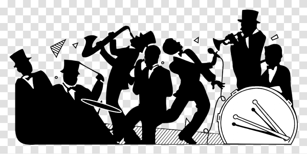 Parade Clipart Musical Group Jazz Band Silhouette, Tarmac, Pedestrian, Road, Stencil Transparent Png