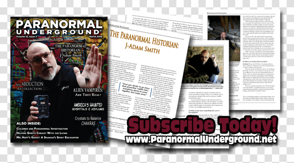 Paranormal Underground Magazine Featuring J Adam Smith, Person, Human, Flyer, Poster Transparent Png