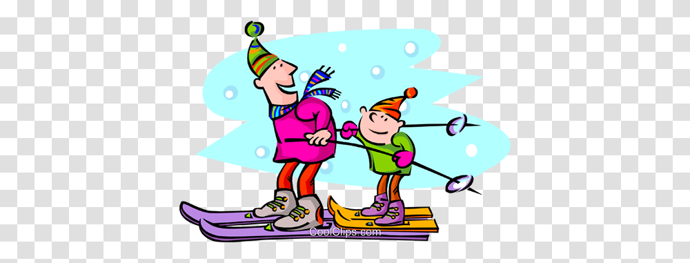 Parent And Child Skiing Royalty Free Vector Clip Art Illustration, Outdoors, Apparel, Nature Transparent Png