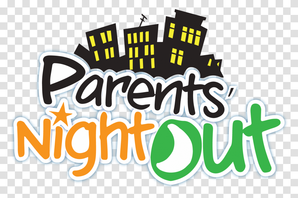 Parents Night Out Cartoon City Skyline, Label, Alphabet Transparent Png