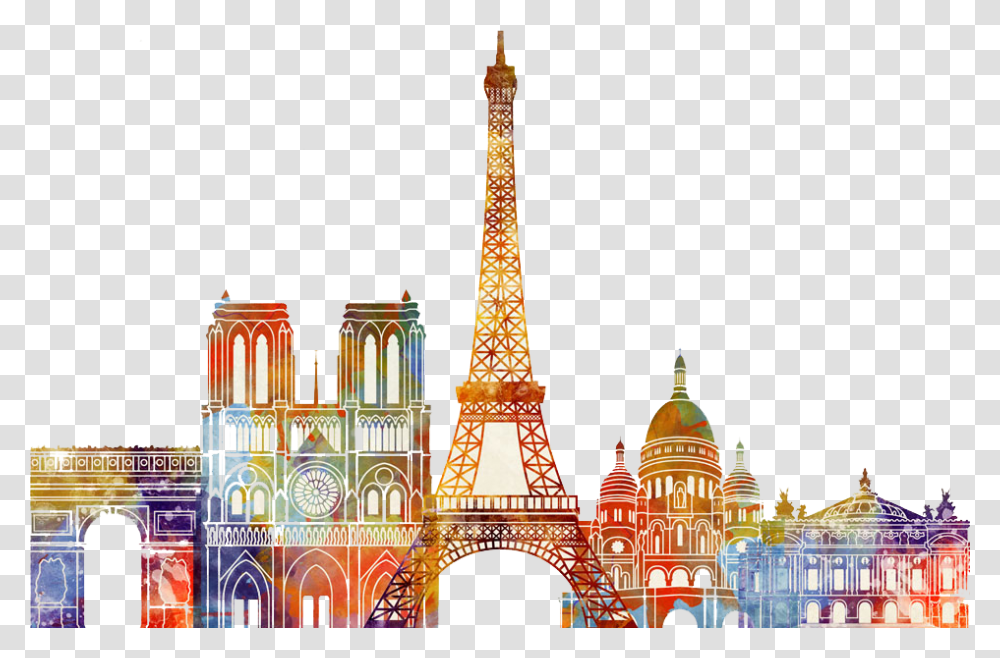 Paris City Colorfulcity Silhouette Eiffeltower Skyline Paris, Architecture, Building, Spire, Downtown Transparent Png