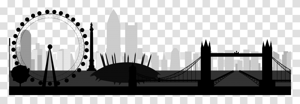 Paris Clipart Black And White London Skyline Silhouette, Building, Bridge, Suspension Bridge Transparent Png