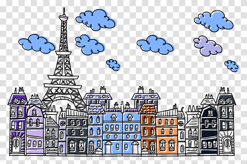 Paris Eiffel City Cute Drawing Clipart Cute Drawings Clip Art, Doodle, Architecture, Building, Urban Transparent Png