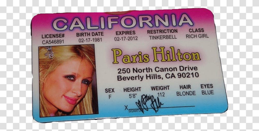 Paris Hilton Driving License, Person, Human, Document Transparent Png