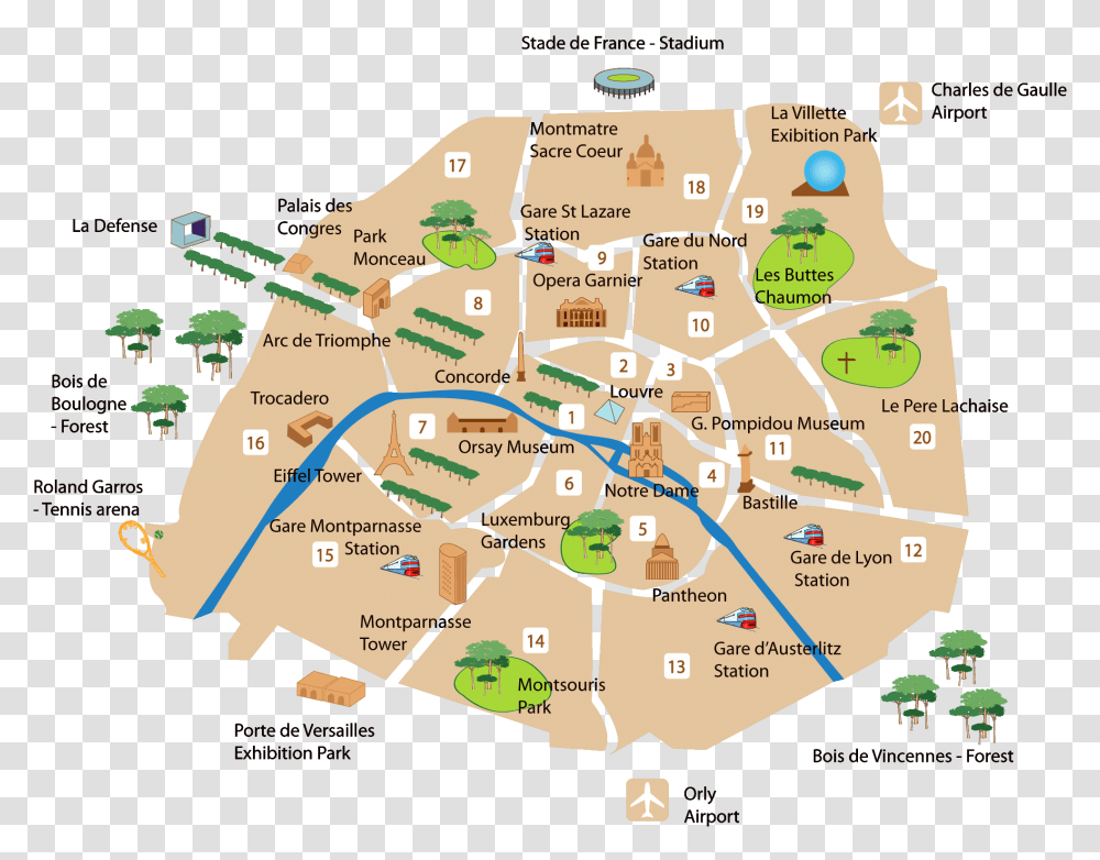 Paris Main Sightseeing Map L Arc De Triomphe Arrondissement, Diagram, Plot, Menu Transparent Png