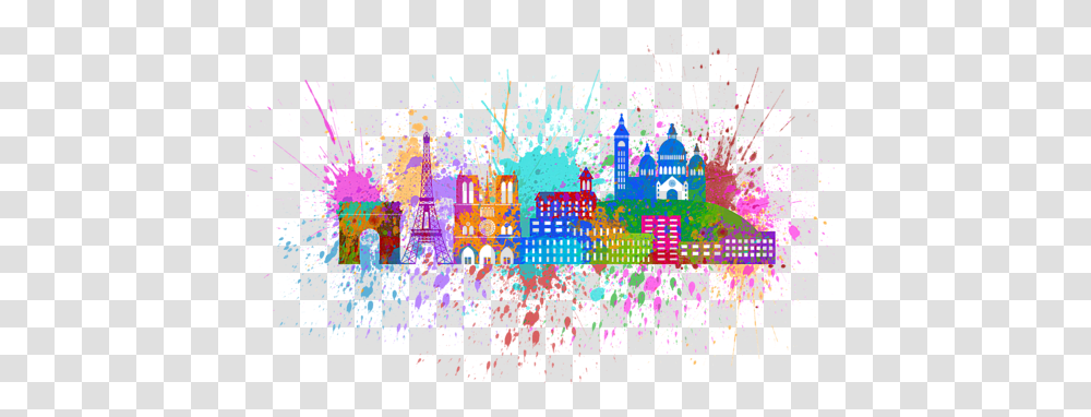 Paris Skyline Paint Splatter Color Illustration Tote Bag Ciudad De Color Pintura, Confetti, Paper, Graphics, Art Transparent Png
