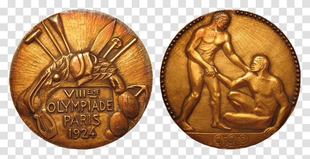 Paris Summer Prize Medals 1924 Paris Summer Winner Paris 1924 Olympics Medal, Gold, Coin, Money, Bronze Transparent Png