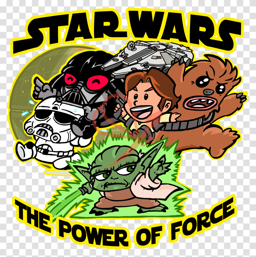 Parodia Kawai Star Wars The Power Of Force Han Solo Star Cartoon, Label, Text, Advertisement, Poster Transparent Png