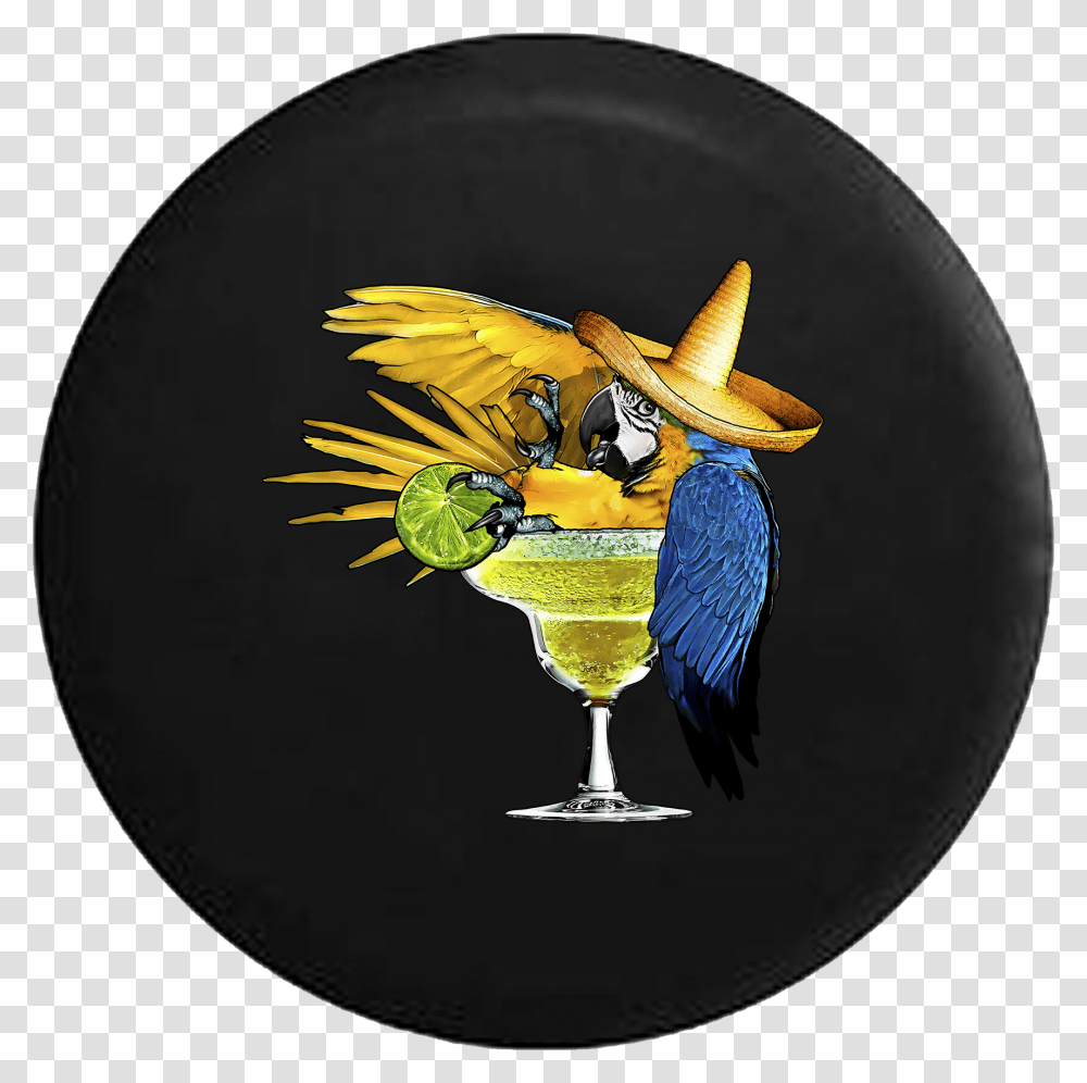 Parrot In Margarita Glass Tropical Beach Vacation Cartoon, Apparel, Hat, Beverage Transparent Png