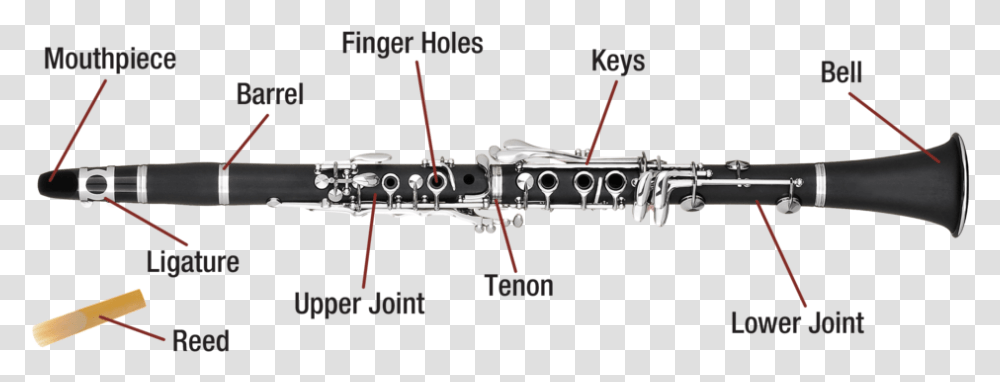 Parts Of A Clarinet With Diagram, Musical Instrument, Oboe, Gun, Weapon Transparent Png