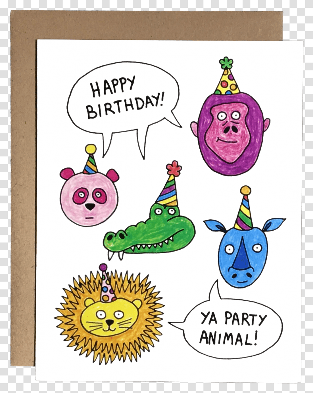 Party Animals Greeting Card, Label, Doodle Transparent Png
