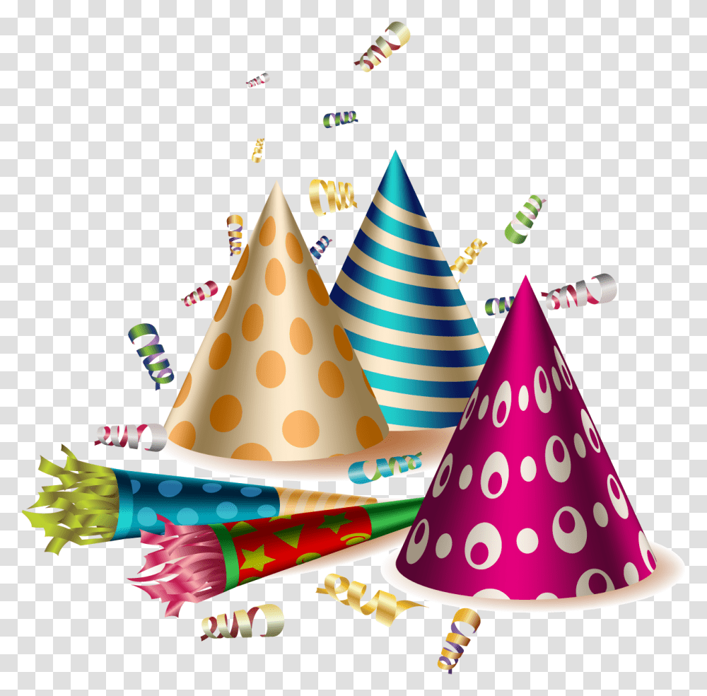 Party Birthday Hat Party Hat And Confetti, Apparel, Cone Transparent Png