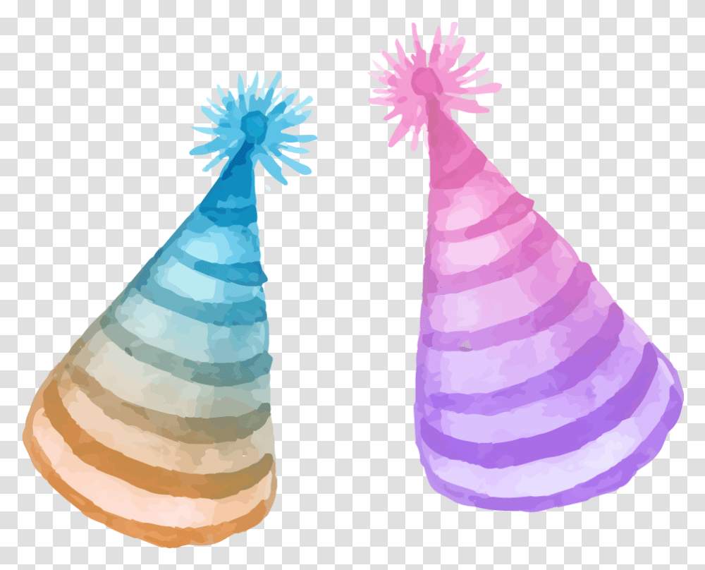 Party Birthday Hat Watercolor Painting Of Birthday, Clothing, Apparel, Party Hat, Cone Transparent Png